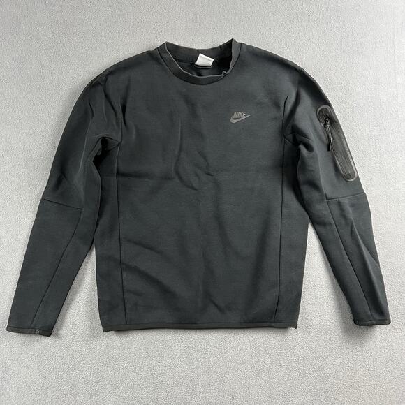 Nike Sweater Mens Small Black Sportswear Tech Fleece Crewneck Sweatshirt - Picture 1 of 7